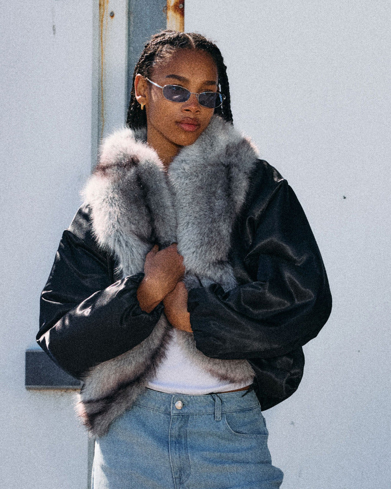 NMIVY FUR COLLAR LOOSE BOMBER