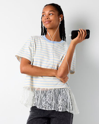 NMEMBER SS STRIPE LACE TOPThumbnail