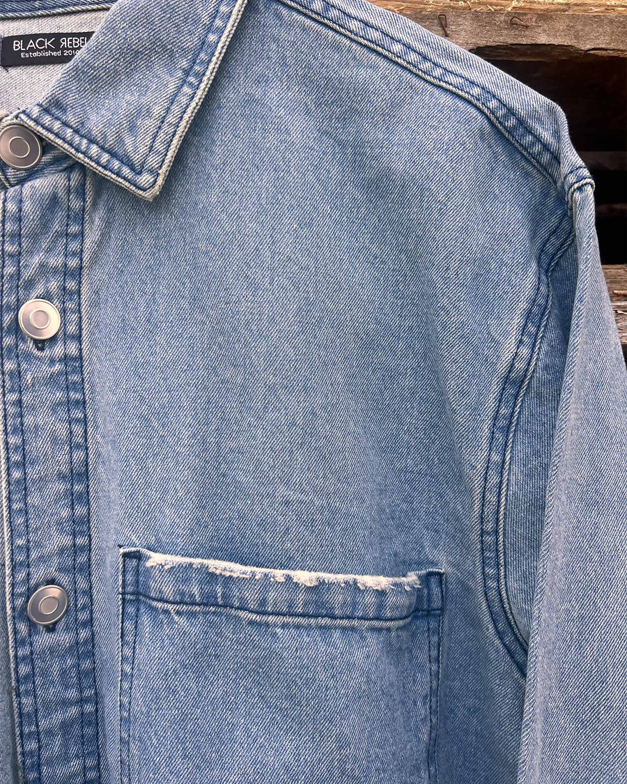 Denim destroyed overshirt