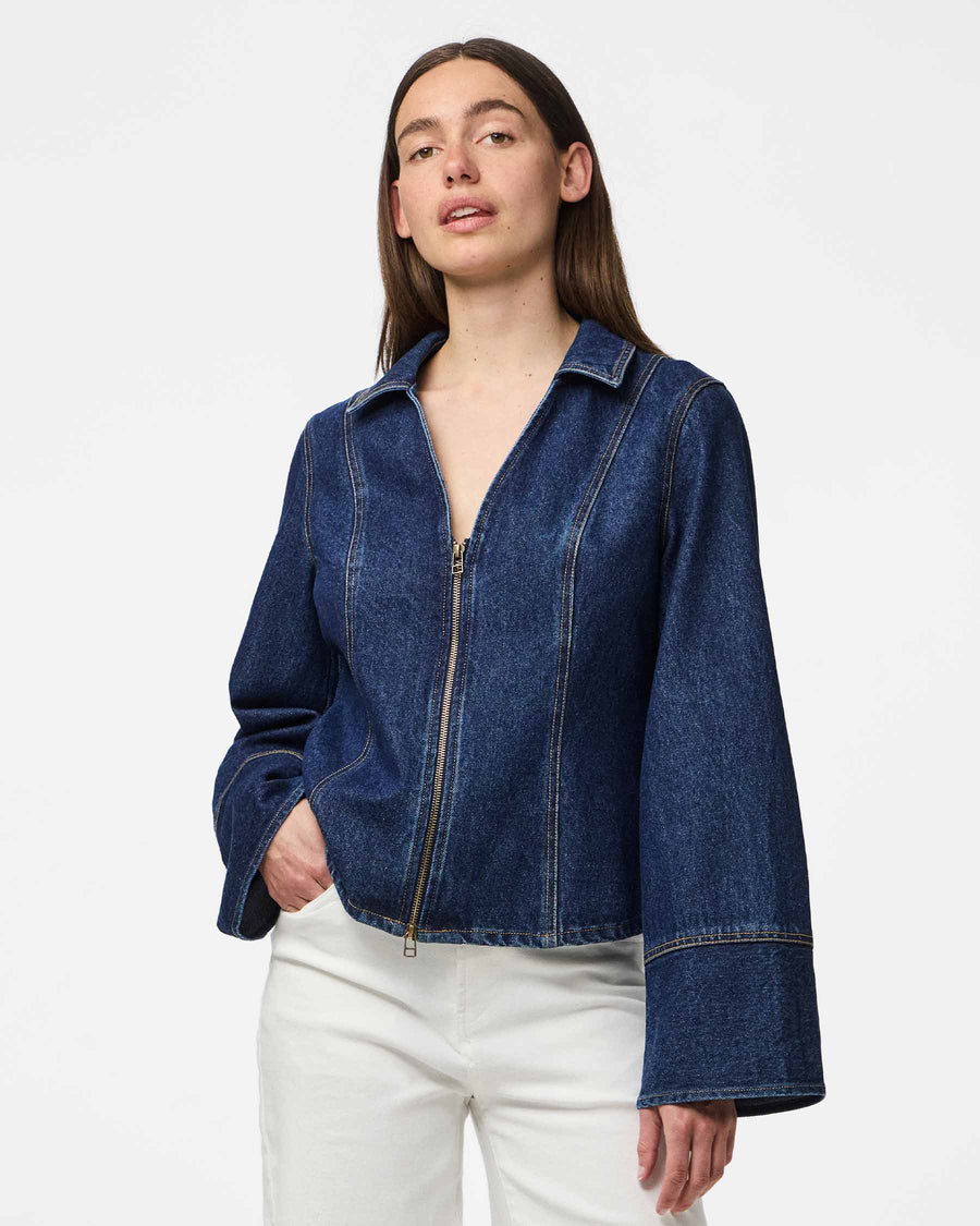 PCFLORA LS FITTED DENIM TOP