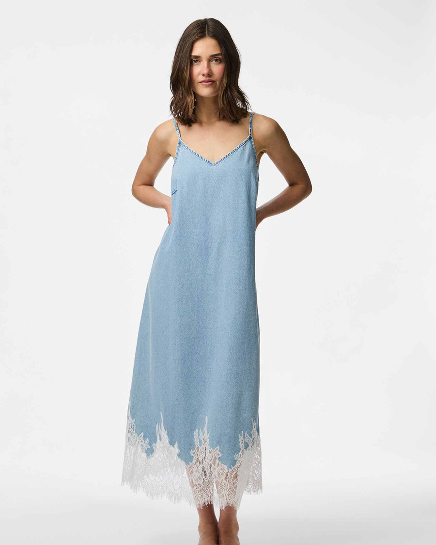 PCFENI LACE DENIM MIDI DRESS