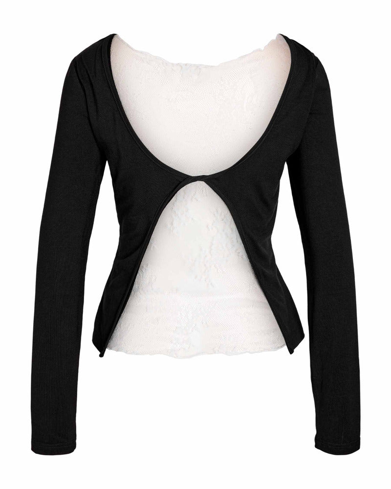 NMTIKA L/S LACE BACK TOP