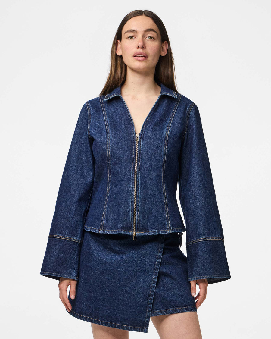 PCFLORA LS FITTED DENIM TOP