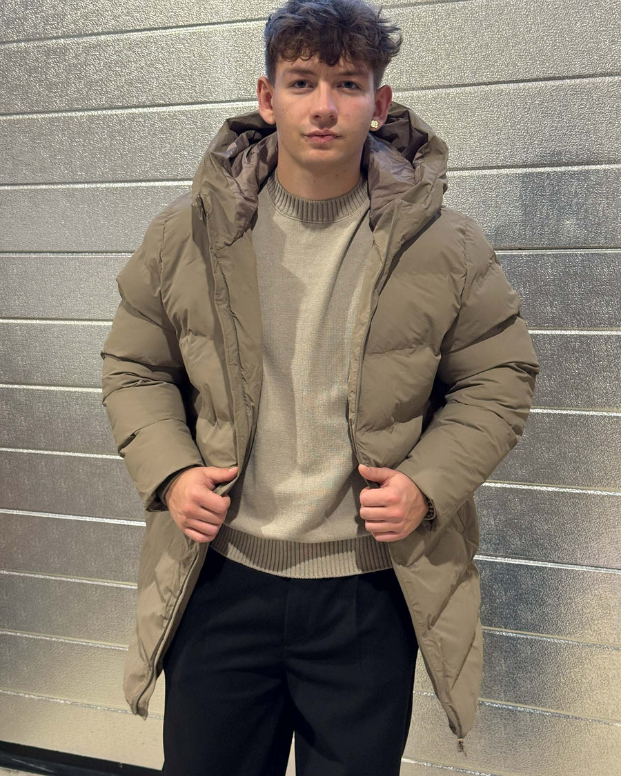 Coated long puffer jacket