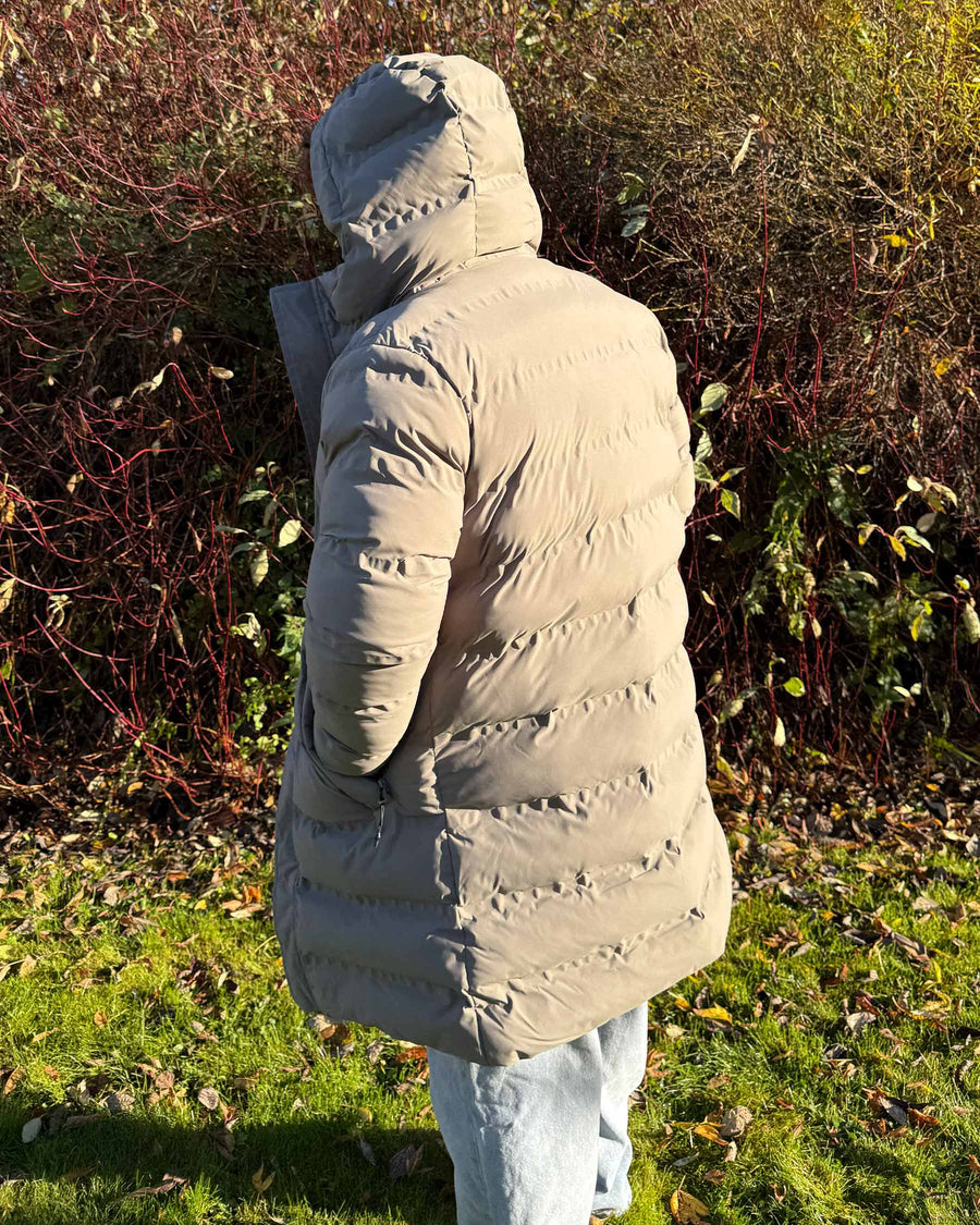 Coated long puffer jacket
