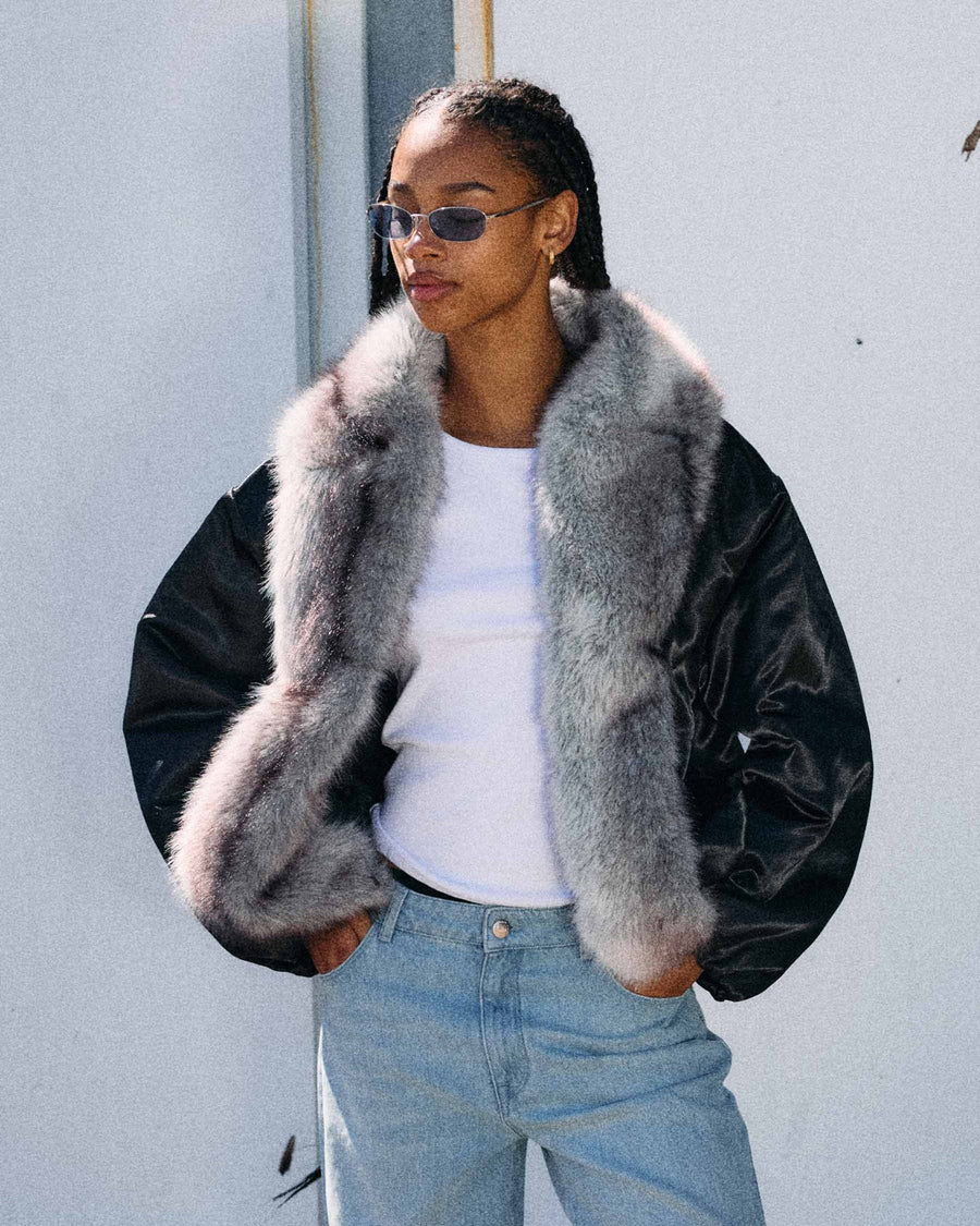 NMIVY FUR COLLAR LOOSE BOMBER