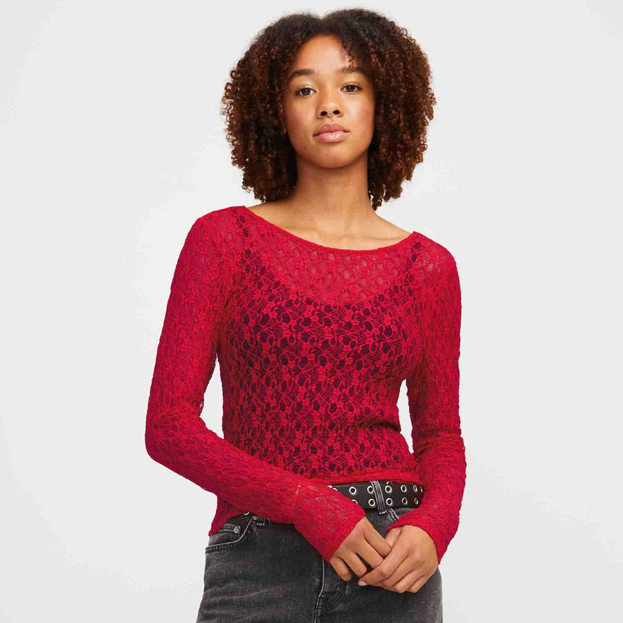 Jxleah lace ls deep back top