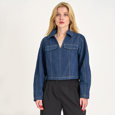 Pcfabia ls v-neck denim topThumbnail