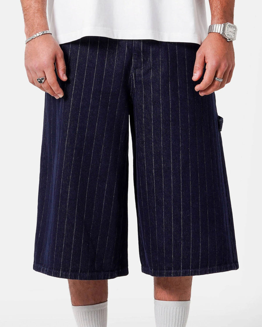 STRIPED DENIM BAGGY SHORT