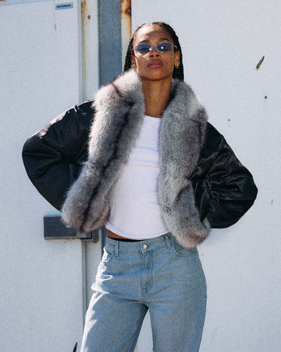 NMIVY FUR COLLAR LOOSE BOMBERThumbnail 