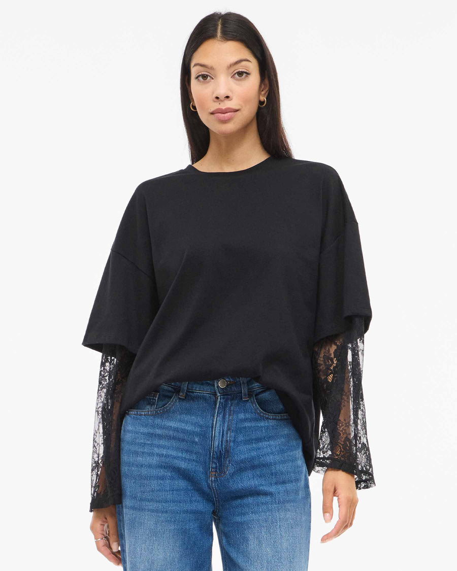 VIABIA LACE SLEEVE T-SHIRT