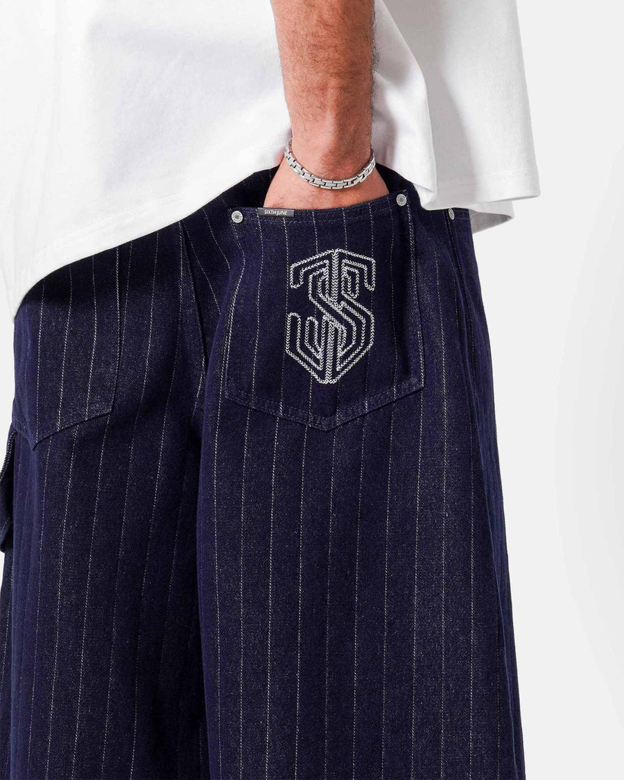 STRIPED DENIM BAGGY SHORT