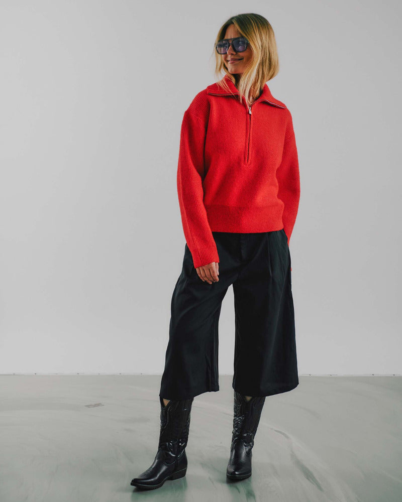 Anna Solid Zip Blouse