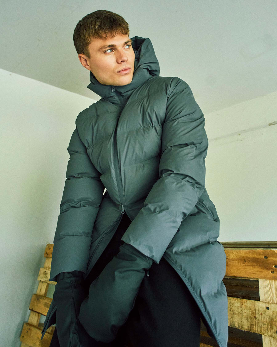 Coated long puffer jacket